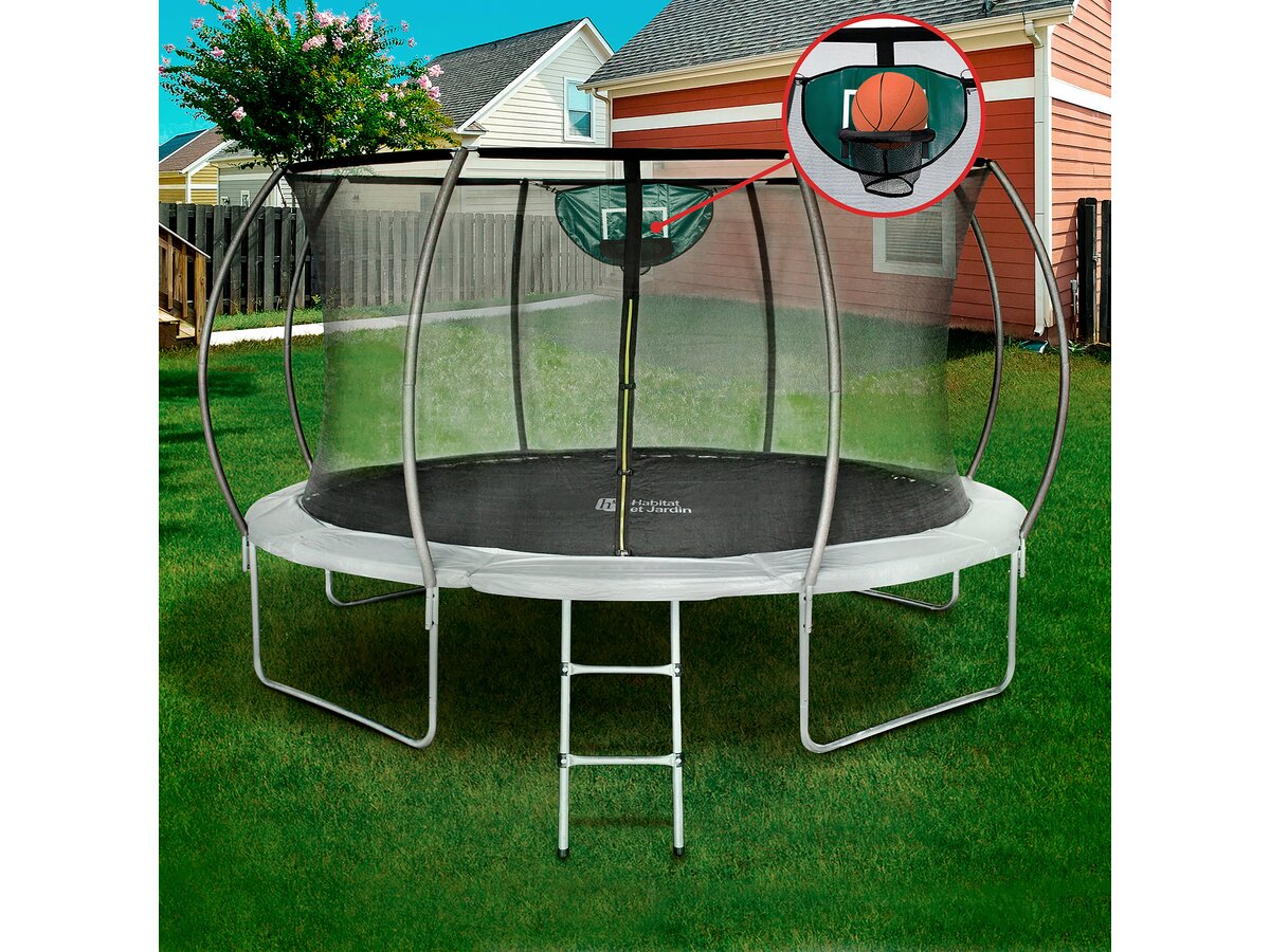 Trampolino con rete interna e canestro "jumper" Ø4,25 m - Grigio