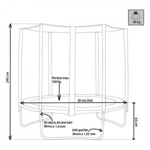 TRAMPOLINO ELASTICO CON RETE Ø 244 CM