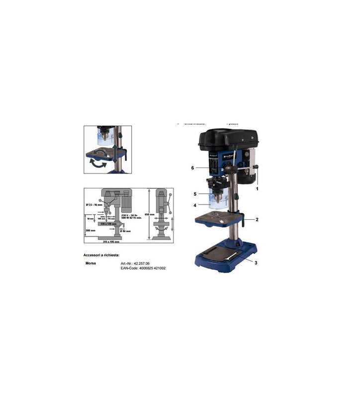 Trapano A Colonna Einhell Bt-bd 501 Motore 500w Alto 650mm         