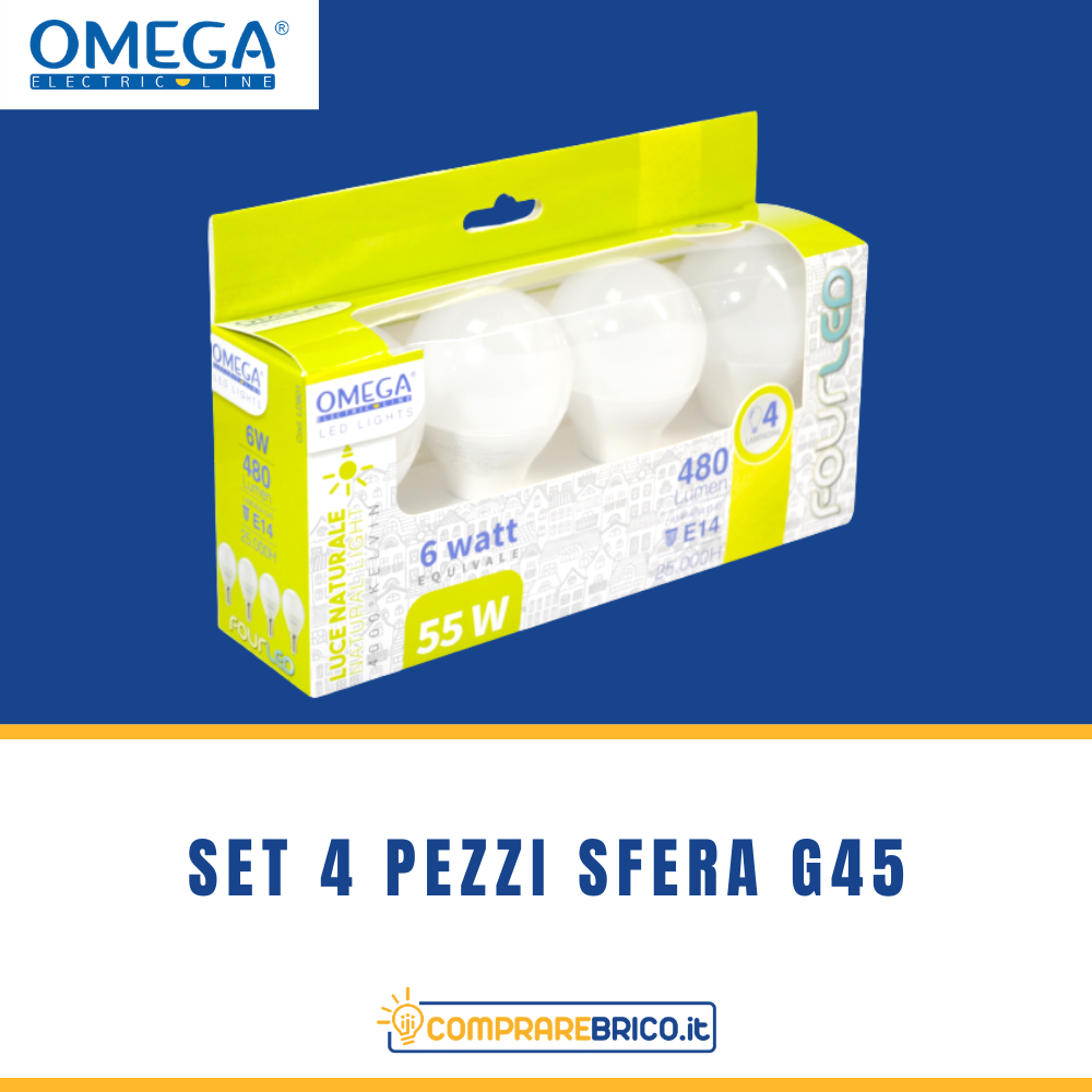 Set 4 Pezzi Sfera G45: 6W - 4000K - E14 - A+