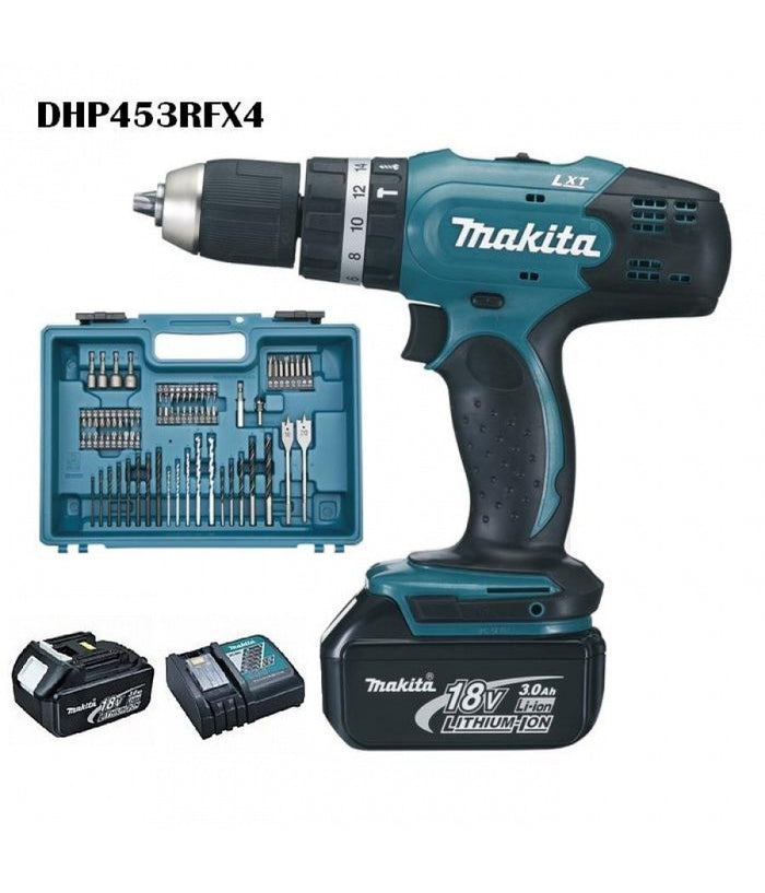 Trapano Avvitatore Con Percussione Makita Dhp453rfx4 Con 74 Accessori         