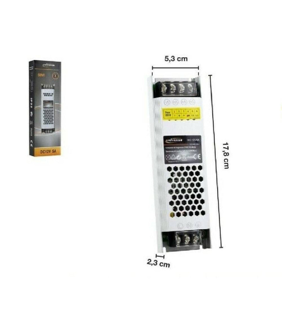 Trasformatore Alimentatore Stabilizzato Slim Dc 12v 5a 60 W Strip Led S-12v-60w         
