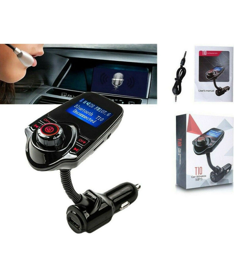 Trasmettitore Fm Bluetooth Wireless T10 Kit Auto Vivavoce Lettore Mp3 Usb         