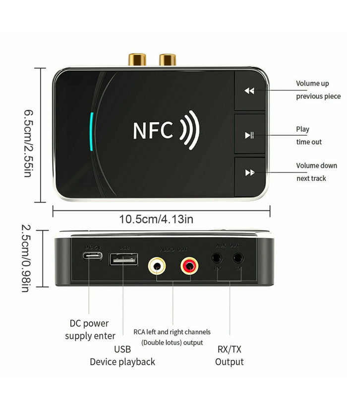 Trasmettitore Ricevitore Bluetooth 5.0 Aux 3,5mm Nfc A Rca Adattatore Audio Usb         