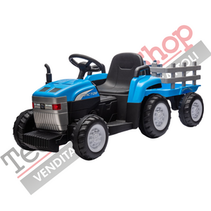 Trattore Elettrico Per Bambini  con Rimorchio 12V -Blu