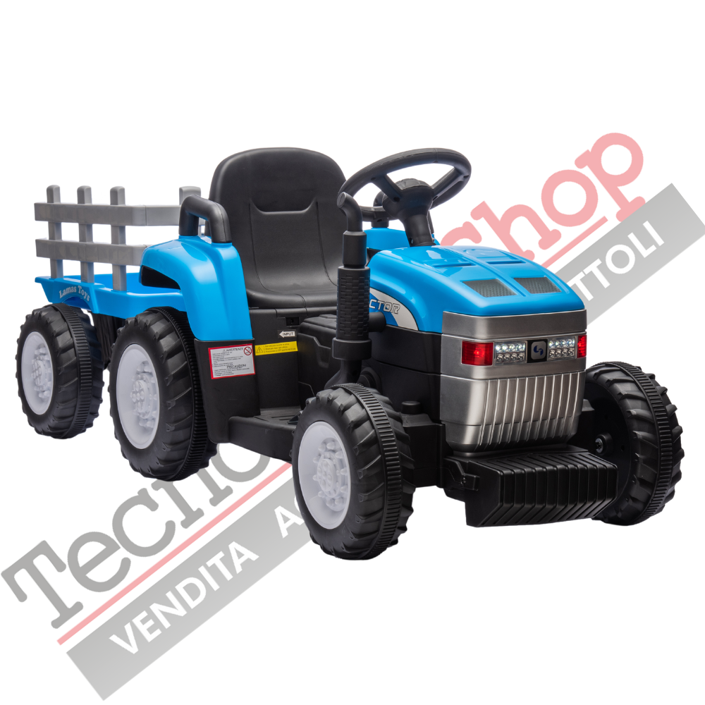 Trattore Elettrico Per Bambini  con Rimorchio 12V -Blu