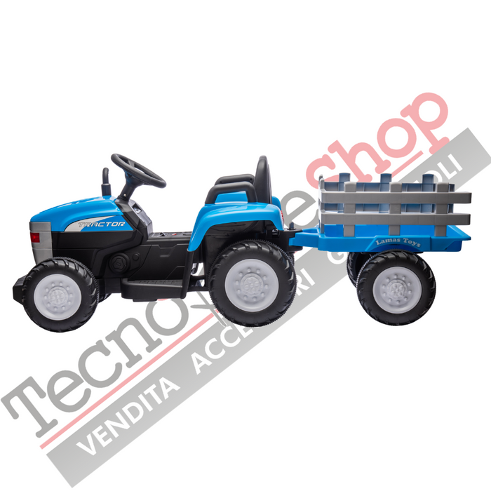 Trattore Elettrico Per Bambini  con Rimorchio 12V -Blu