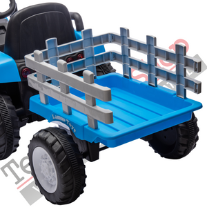 Trattore Elettrico Per Bambini  con Rimorchio 12V -Blu