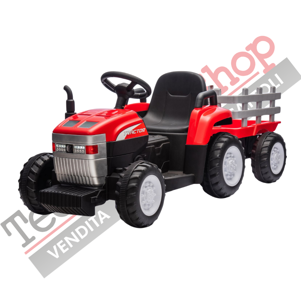 Trattore Elettrico Per Bambini  con Rimorchio 12V -Rosso