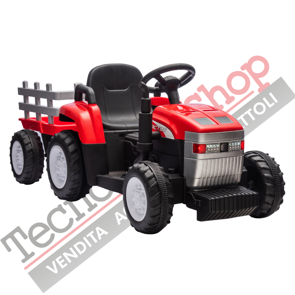 Trattore Elettrico Per Bambini  con Rimorchio 12V -Rosso