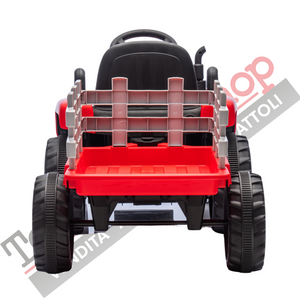 Trattore Elettrico Per Bambini  con Rimorchio 12V -Rosso