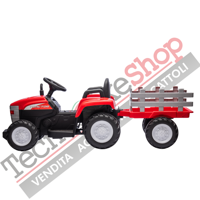 Trattore Elettrico Per Bambini  con Rimorchio 12V -Rosso