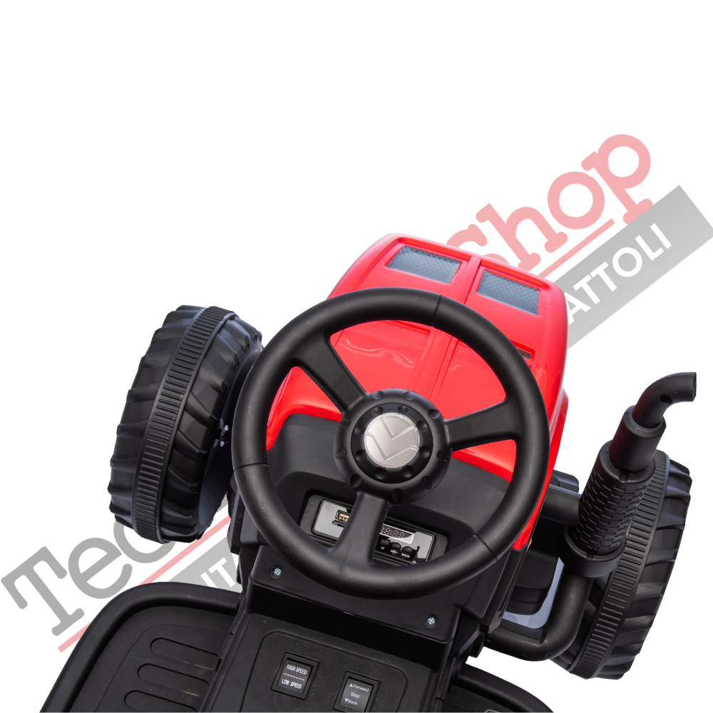 Trattore Elettrico Per Bambini  con Rimorchio 12V -Rosso