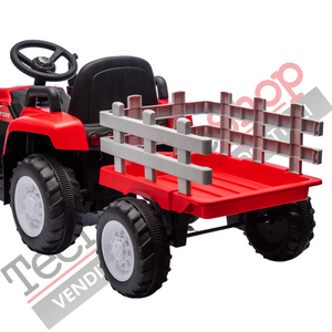 Trattore Elettrico Per Bambini  con Rimorchio 12V -Rosso