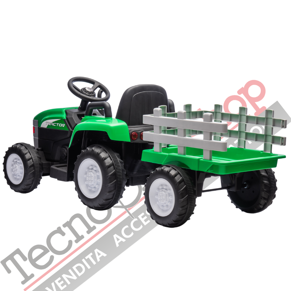 Trattore Elettrico Per Bambini  con Rimorchio 12V -Verde