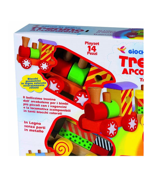 Trenino Didattico In Legno Prima Infanzia Trenino Arcobaleno 14 Pz. Playset         