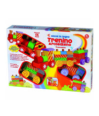 Trenino Didattico In Legno Prima Infanzia Trenino Arcobaleno 14 Pz. Playset         