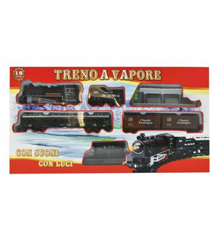 Treno A Vapore Trenino Con Luci E Suoni 18 Pz. Giocattolo Gioco Bambini         