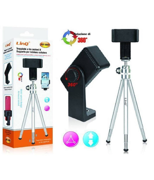 Treppiede Ruotabile A 360° Tripod A 3 Sezioni Telescopico Per Smartphone Hd-3057         