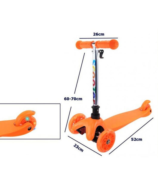 Monopattino 3 Ruote Per Bambino/bambina Altezza Regolabile Con Luci Led E Freno  Arancione       