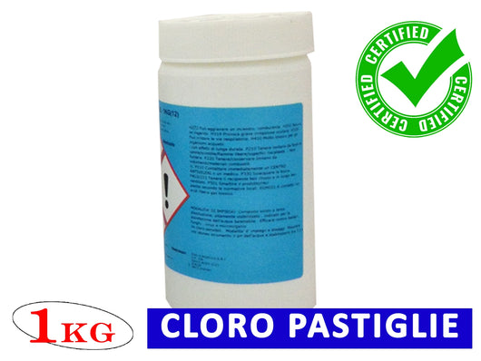 Cloro in Pastiglie 1 Kg per Pulizia Acqua Piscina Tricloro 90/200 90% 