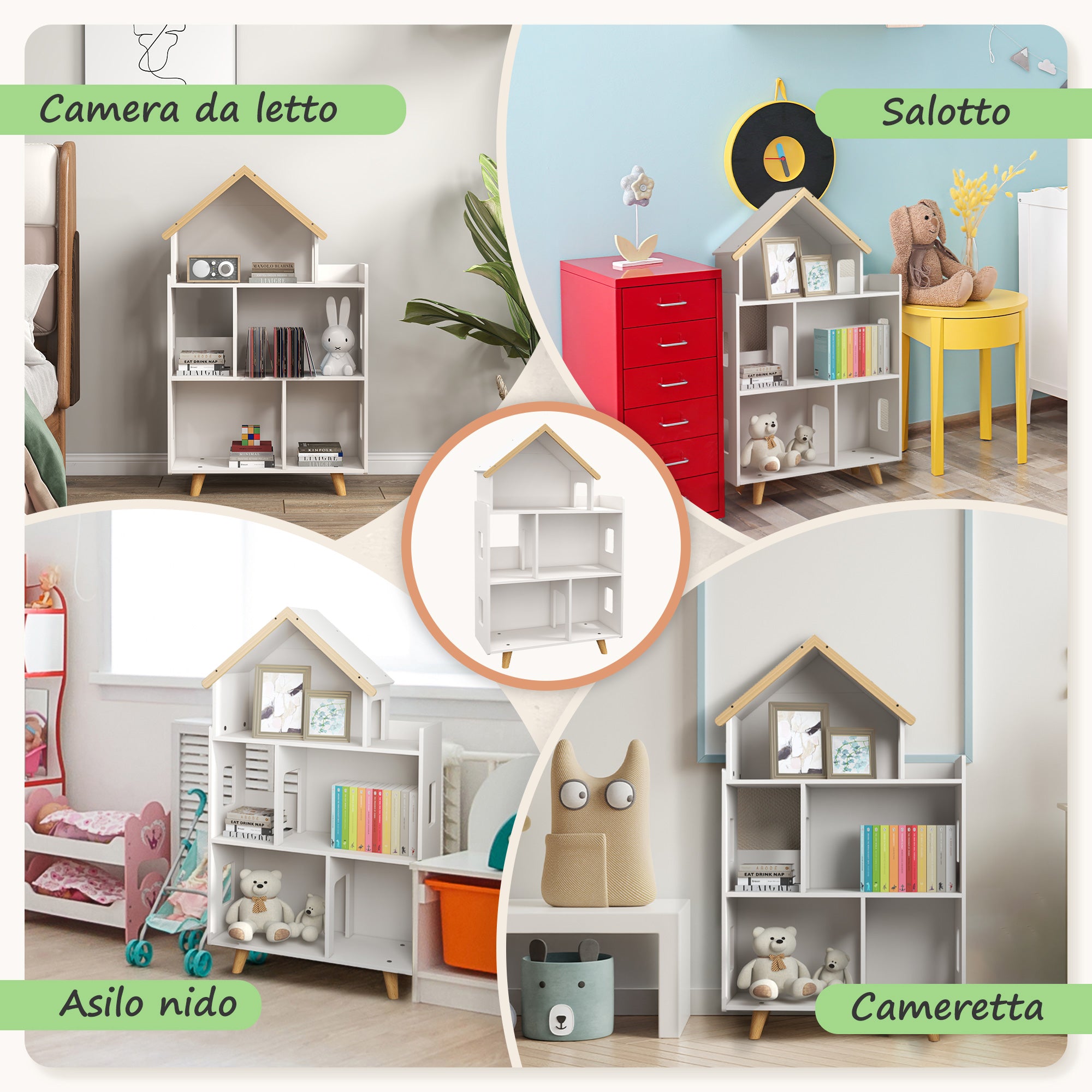 Libreria per Bambini 65x25x108,5 cm in MDF e Legno di Pino Bianco