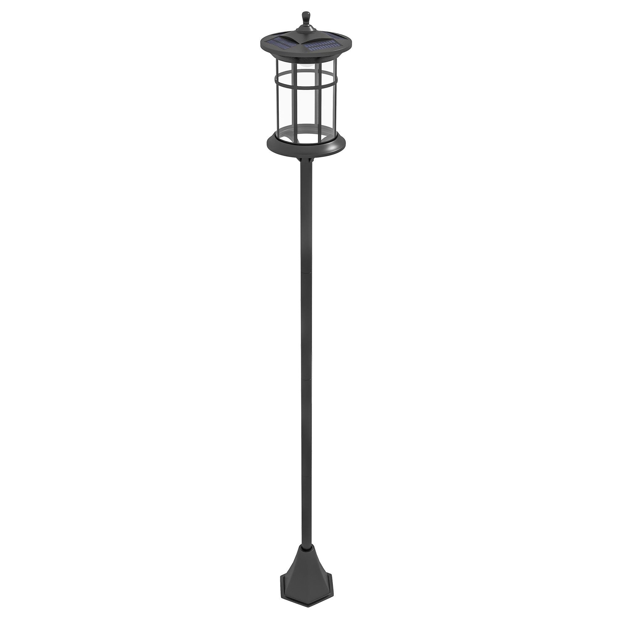 Lampione Solare da Giardino con Luce LED Bianco Freddo e IP44 H184 cm in Acciaio Inox e ABS Nero