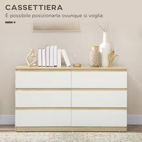 Cassettiera 6 Cassetti 135x48x77 cm in Legno Bianco e Colore Legno