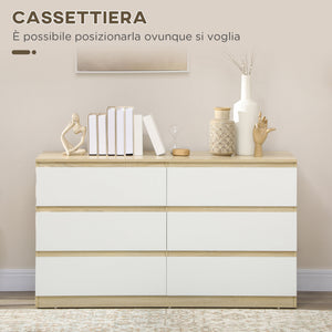 Cassettiera 6 Cassetti 135x48x77 cm in Legno Bianco e Colore Legno