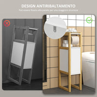 Mobiletto Bagno Salvaspazio Armadietto Porta Carta Igienica con Ripiano in Bambù 20x33x80cm Bianco