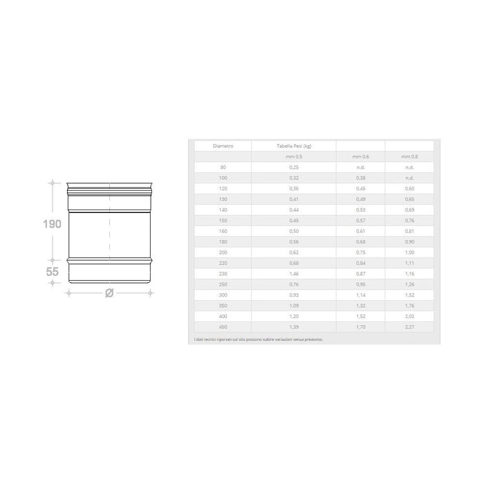 Tubo acciaio inox 160 x 250mm 5 decimi aisi 304