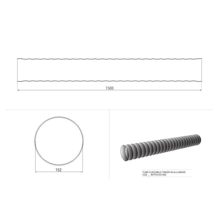 Tubo flessibile in alluminio tondo di aspirazione cappa diametro 152 mm BVTFA1521500