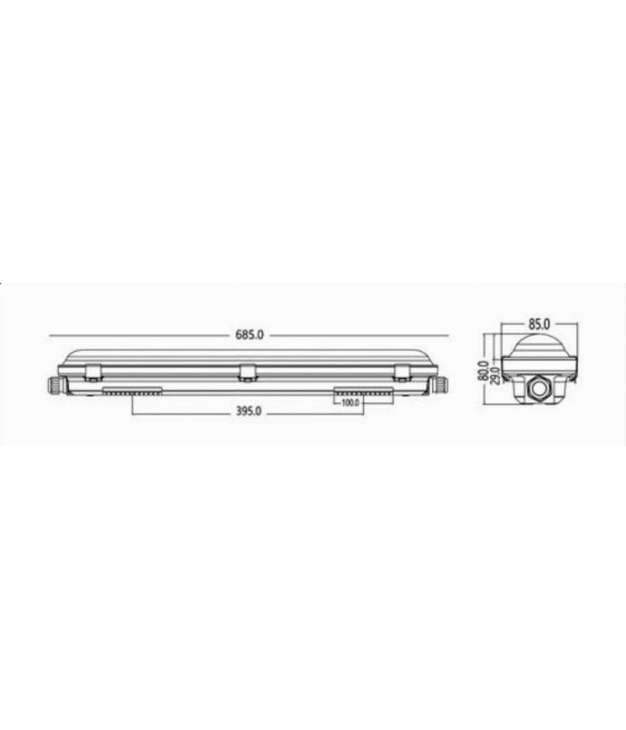 Tubo Led Plafoniera Lineare Da 60cm 18watt Ip66 Cct 4000k-5000k-6500k Yl18-60-3c         