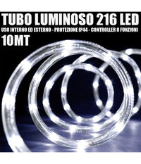 Tubo Luminoso 216 Led Bianco Freddo 10 Mt 3vie Uso Interno/esterno + Controller         