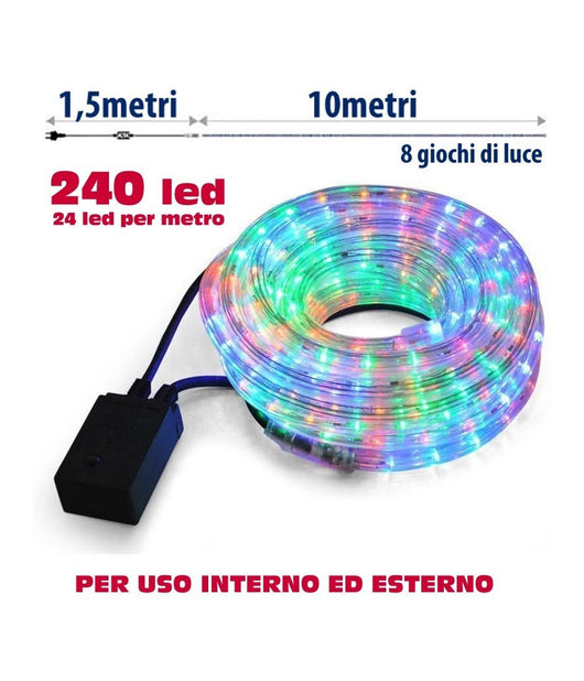 Tubo Luminoso Natalizio 10 Metri Led Multicolor Controller 8 Funzioni X Esterno         