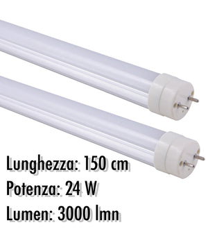 Tubo Neon A Led T8 24 W Watt 3000 Lmn Con Copertura Opaca Da 150 Cm Luce Bianca         