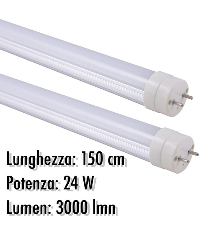 Tubo Neon A Led T8 24 W Watt 3000 Lmn Con Copertura Opaca Da 150 Cm Luce Bianca  -bianco Freddo      -