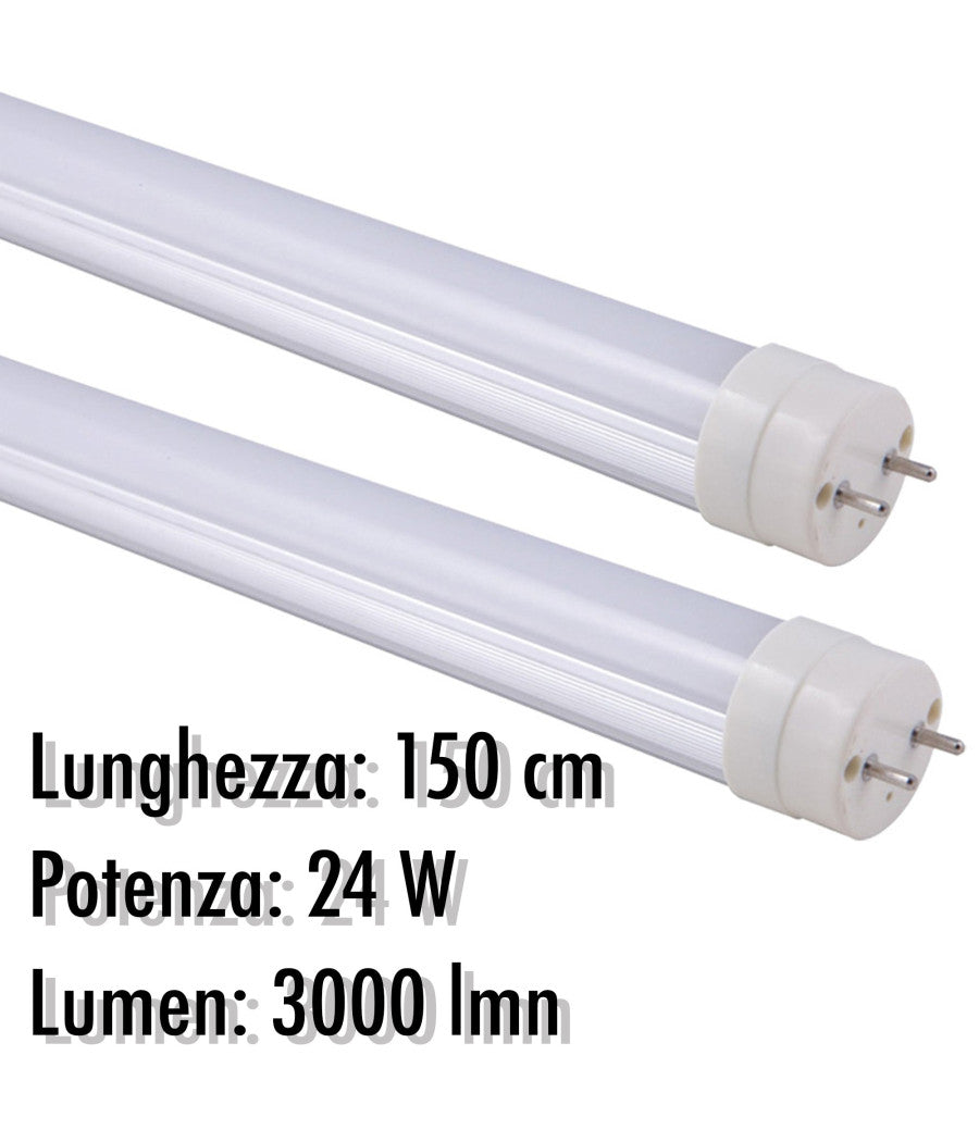 Tubo Neon A Led T8 24 W Watt 3000 Lmn Con Copertura Opaca Da 150 Cm Luce Bianca  -bianco Caldo      -