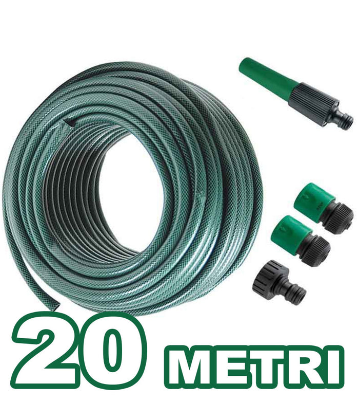 Tubo Per Irrigazione Da Giardino Lungo 20 Metri Con 4 Accessori Da 1/2" Verde         