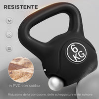 Kettlebell per Allenamento 6 kg in Plastica e Sabbia Nero