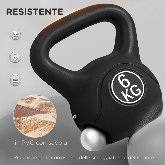 Kettlebell per Allenamento 6 kg in Plastica e Sabbia Nero