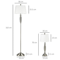 Set Lampada da Terra e Lampada da Tavolo 40W Attacco E27 in Acciaio e Tessuto Bianco e Argento