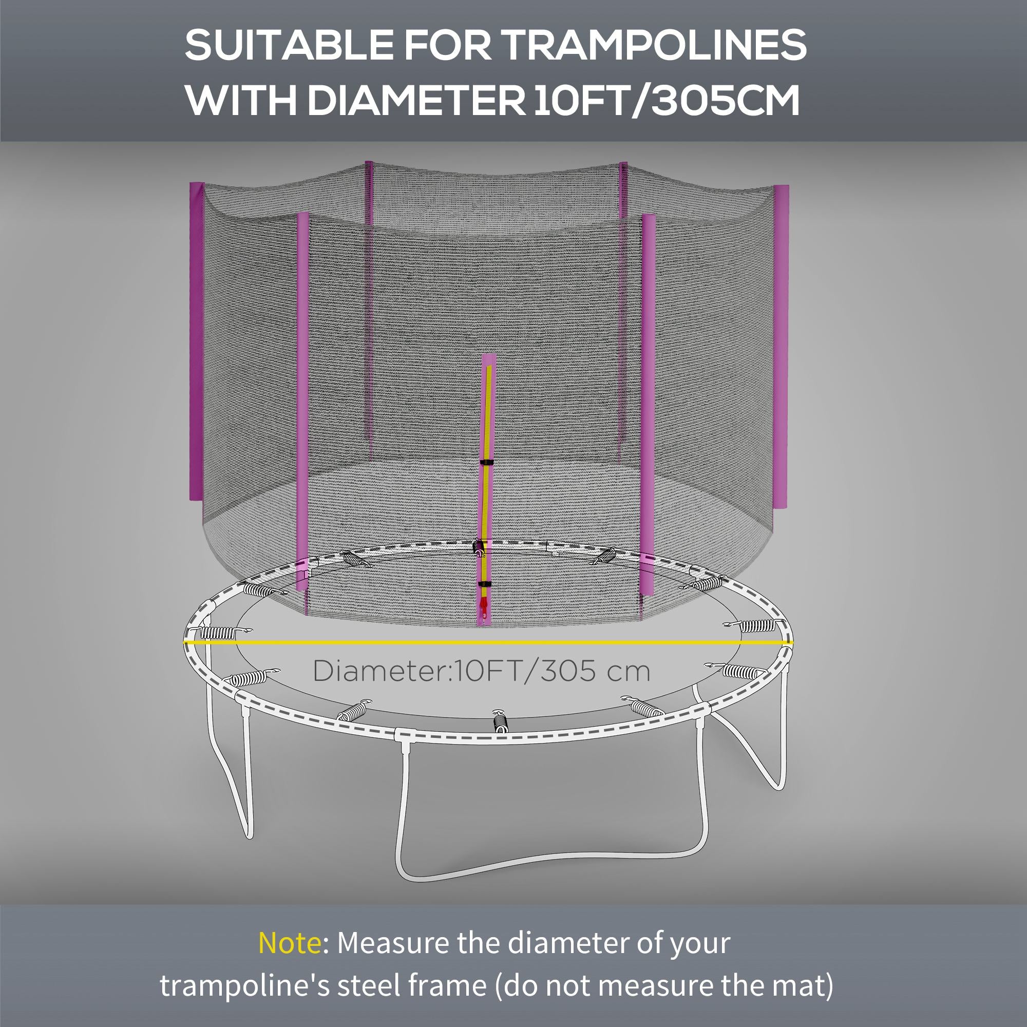 Rete di Protezione per Trampolini a 6 Pali con Ingresso con Cerniera Ø305x180 cm in PE Nero e Rosa