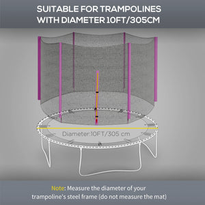 Rete di Protezione per Trampolini a 6 Pali con Ingresso con Cerniera Ø305x180 cm in PE Nero e Rosa