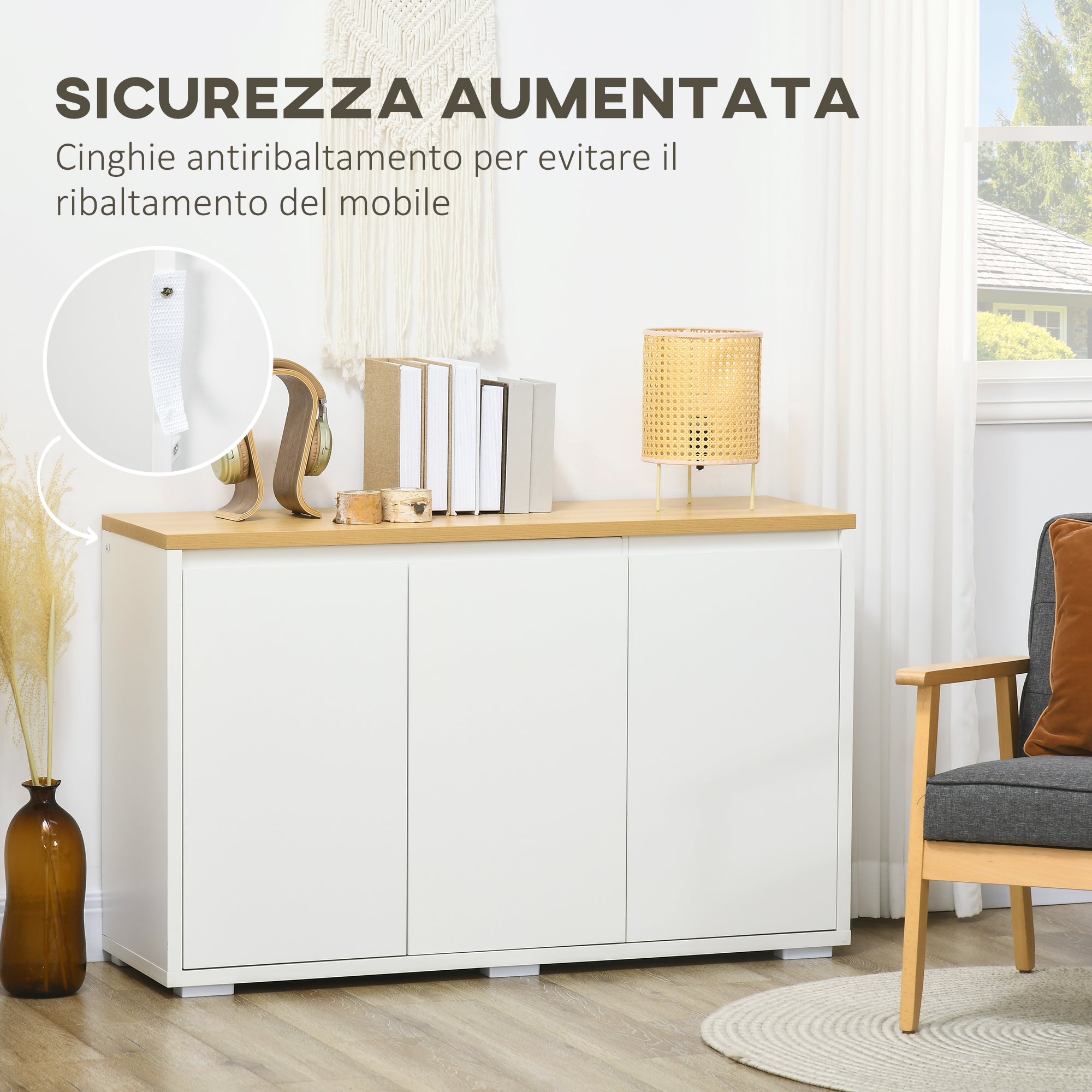 Mobile Multiuso 120x37x75 cm in Truciolato Bianco e Legno