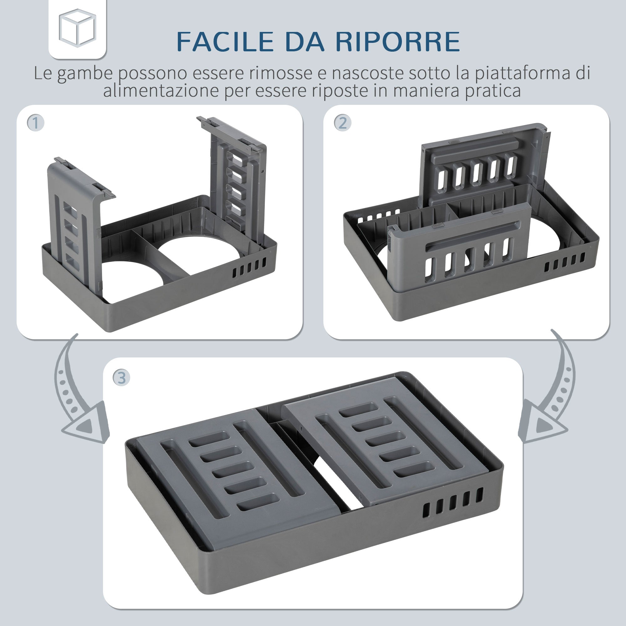 Set 2 Ciotole per Cani 1,2 Litri 44x27,7x28 cm in ABS e Acciaio Grigio