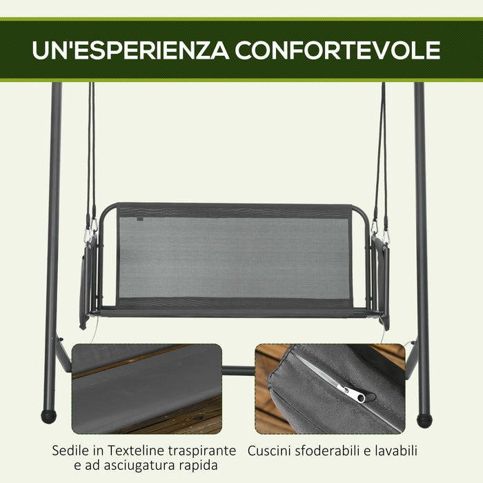 Dondolo da Giardino 2 Posti con Cuscini e Tasche 168x117x181 cm in Acciaio e Textilene Grigio Scuro