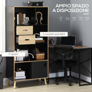 Libreria Moderna 80x40x165 cm in MDF e Truciolato Nero e Legno Naturale