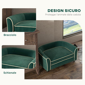 Cuccia Divano per Cani Taglia Piccola e Media con Cuscino 79x56x35 cm in Velluto Verde Scuro