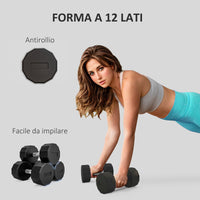 Set 2 Manubri Palestra 15 kg Pesi esagonali Manico in Acciaio Nero